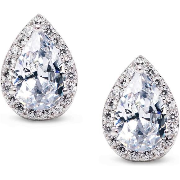 Teardrop Bridal Earrings - Elegant Cubic Zirconia Studs for Wedding, Prom, Bride - Picture 1 of 8